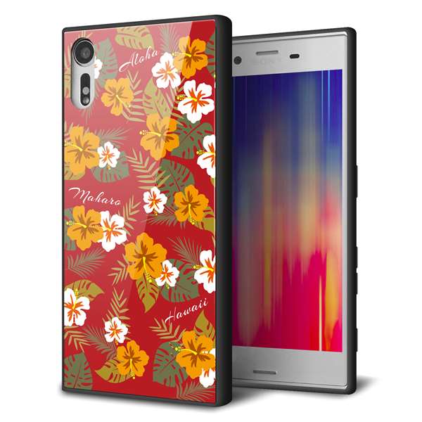 乐天商城 - Xperia XZs SOV35 au エクスペリアXZs ケース カバー 背面 ガラス TPU デザイン 【 SC885 ハワイアンアロハレトロ レッド 】 ガラプリ スマホケース 携帯ケース MMLM