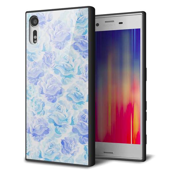 乐天商城 - Xperia XZs SOV35 au エクスペリアXZs ケース カバー 背面 ガラス TPU デザイン 【 SC927 ローズ ブルー 】 ガラプリ スマホケース 携帯ケース MMLM