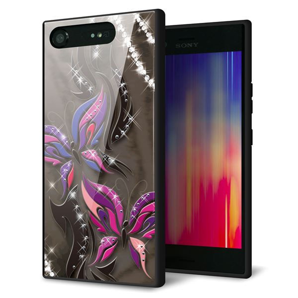 乐天商城 - Xperia XZ1 SOV36 ケース カバー 背面 ガラス TPU デザイン 【 1164 キラめくストーンと蝶 】 印刷 光沢 MMLM