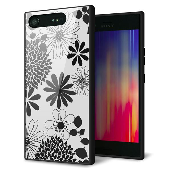 Rakuten - Xperia XZ1 SOV36 ケース カバー 背面 ガラス TPU デザイン 【 SC912 花柄モノトーン 01 】 印刷 光沢 MMLM