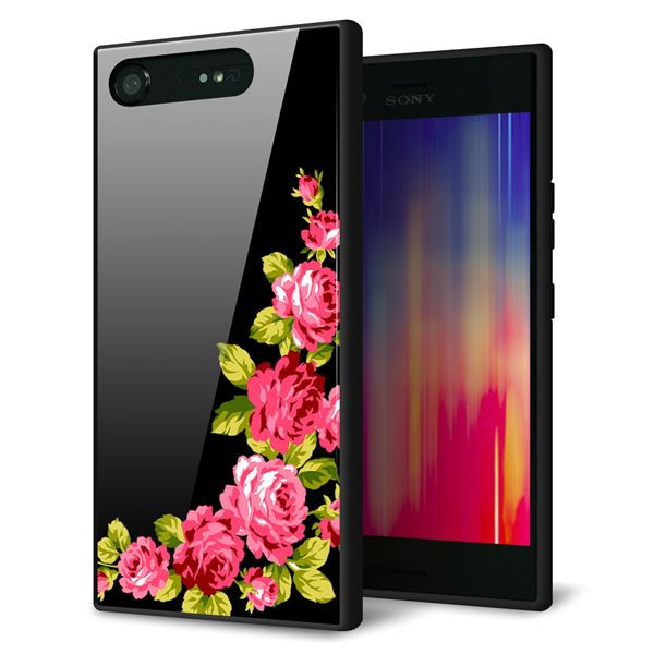 Rakuten - Xperia XZ1 SOV36 ケース カバー 背面 ガラス TPU デザイン 【 VA826 バラのフレーム(黒) 】 印刷 光沢 MMLM