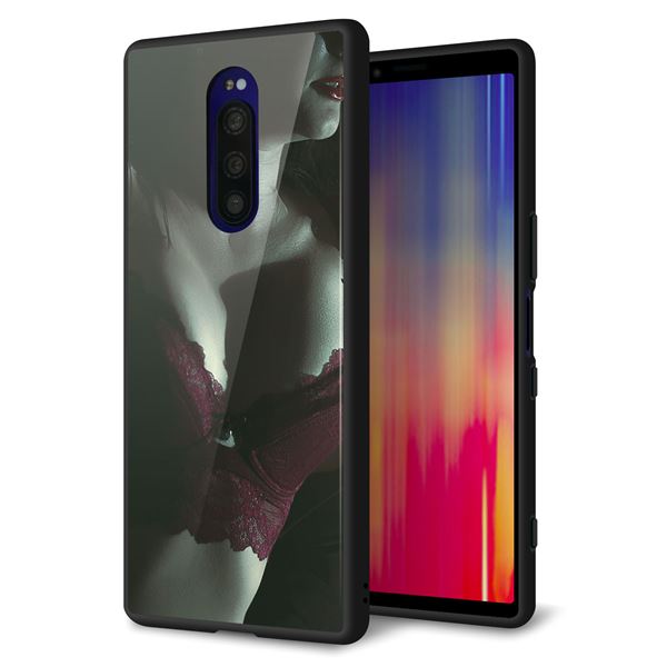 Xperia1 SOV40 ケース カバー 背面 ガラス TPU デザイン ガラプリ 【ランジェリー】 印刷 光沢 メール便送料無料