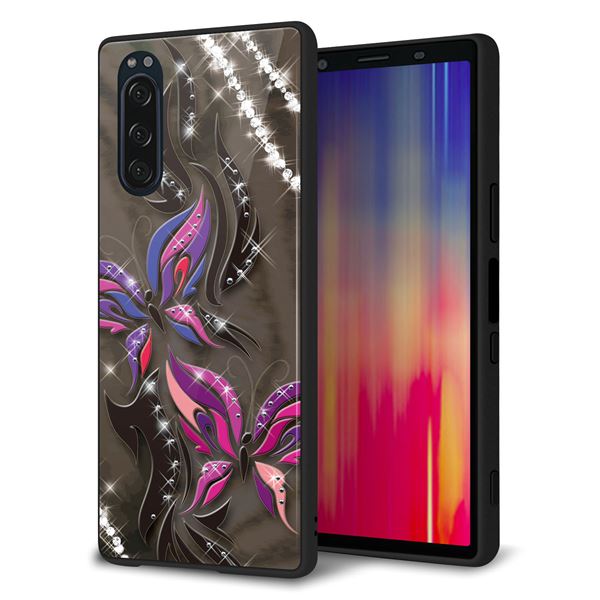 Rakuten - au Xperia5 SOV41 ケース カバー スマホケース 背面 ガラス TPU ガラプリ 【1164 キラめくストーンと蝶】 MMLM