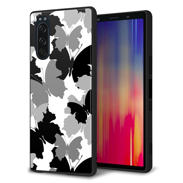 au Xperia5 SOV41 ケース カバー スマホケース 背面 ガラス TPU ガラプリ 【1336 夜の蝶】 MMLM
