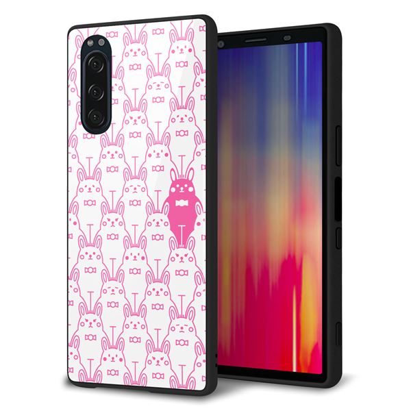 乐天商城 - au Xperia5 SOV41 ケース カバー スマホケース 背面 ガラス TPU ガラプリ 【MA914 パターン ウサギ】 MMLM