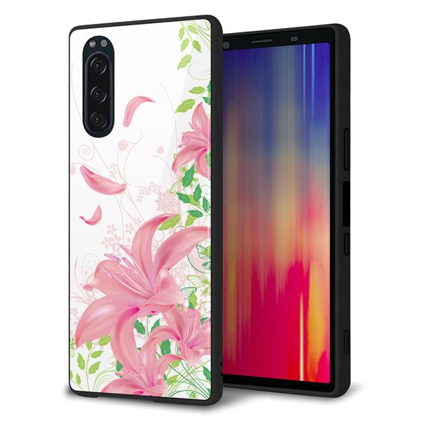 Rakuten - au Xperia5 SOV41 ケース カバー スマホケース 背面 ガラス TPU ガラプリ 【SC849 ユリ ピンク】 MMLM
