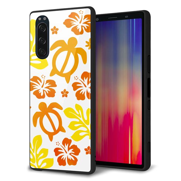 乐天商城 - au Xperia5 SOV41 ケース カバー スマホケース 背面 ガラス TPU ガラプリ 【SC877 ハワイアンアロハホヌ イエロー】 MMLM