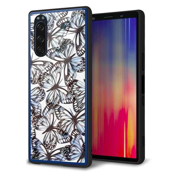 Rakuten - au Xperia5 SOV41 ケース カバー スマホケース 背面 ガラス TPU ガラプリ 【SC906 ガーデンバタフライ ブルー】 MMLM