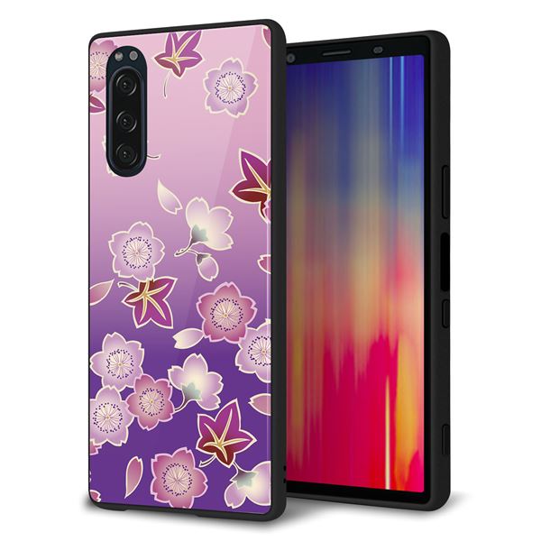 乐天商城 - au Xperia5 SOV41 ケース カバー スマホケース 背面 ガラス TPU ガラプリ 【YJ324 和柄 さくら もみじ】 MMLM