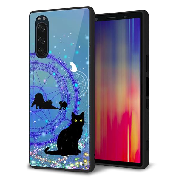 乐天商城 - au Xperia5 SOV41 ケース カバー スマホケース 背面 ガラス TPU ガラプリ 【YJ327 魔法陣猫 キラキラ かわいい】 MMLM