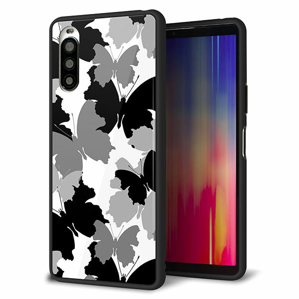 au Xperia 10 II SOV43 ケース カバー スマホケース 背面 ガラス TPU ガラプリ 【夜の蝶】 MMLM