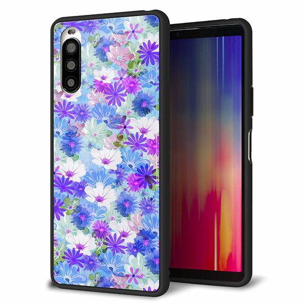 Rakuten - au Xperia 10 II SOV43 ケース カバー スマホケース 背面 ガラス TPU ガラプリ 【リバティプリント プレスドフラワー ブルー】 MMLM