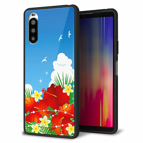 乐天商城 - au Xperia 10 II SOV43 ケース カバー スマホケース 背面 ガラス TPU ガラプリ 【ハイビスカスと青空】 MMLM