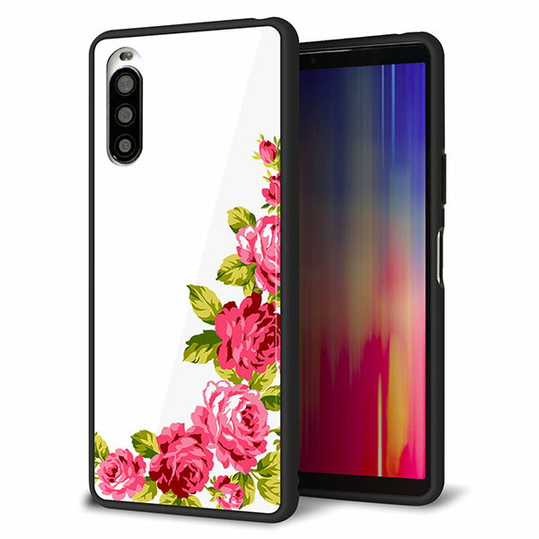 乐天商城 - au Xperia 10 II SOV43 ケース カバー スマホケース 背面 ガラス TPU ガラプリ 【バラのフレーム(白)】 MMLM