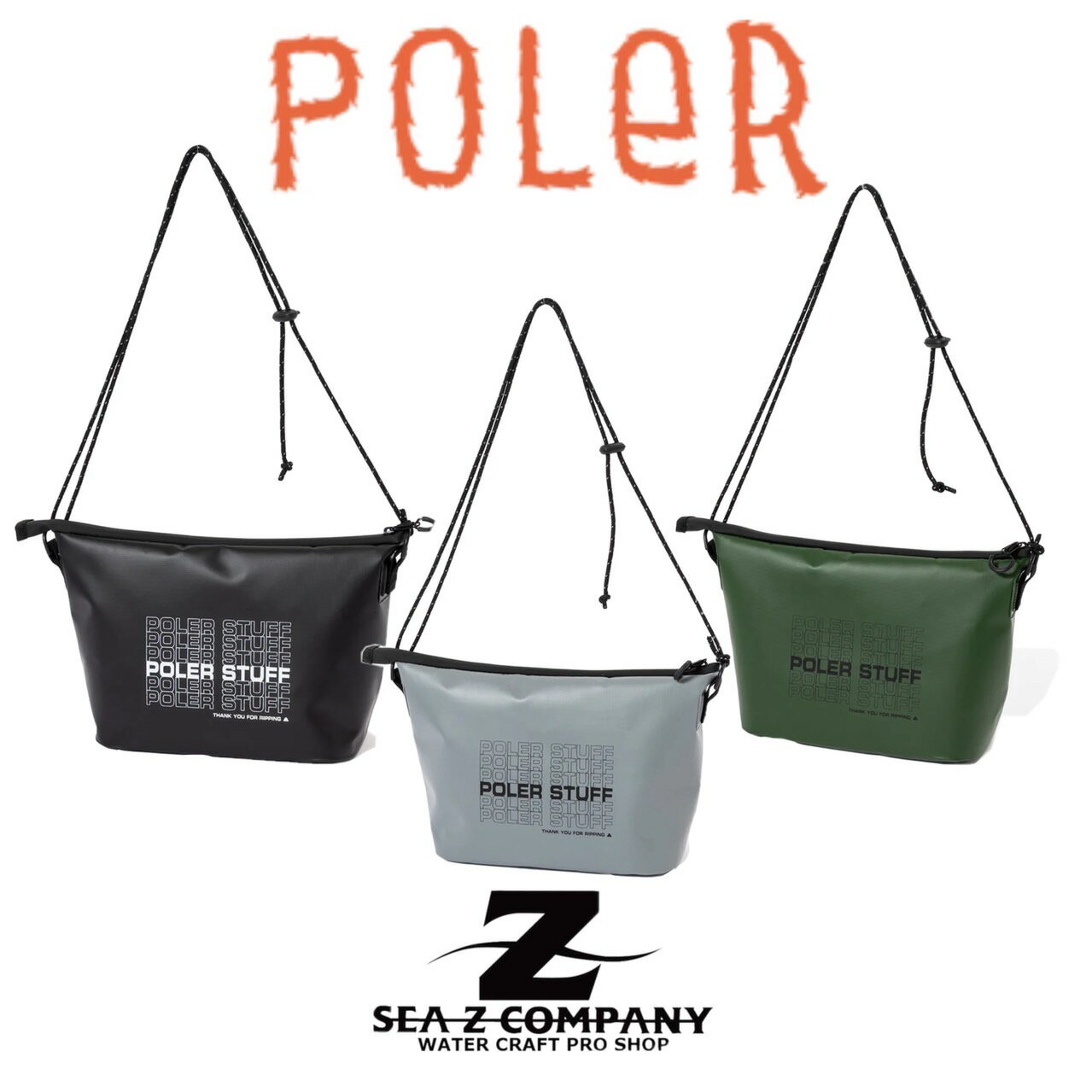 【POLER】HIGH&DRY PVC SACOCHE サコッシュ ポーラー ブラック・グリーン・グレー　ドライバッグ