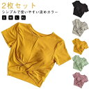 2枚セット ヨガウェア レディース 半袖 トップス 薄手 クロップド丈 クロスデザイン セットインスリーブ シンプル 無地 おしゃれ かわいい 韓国 へそ出し ...