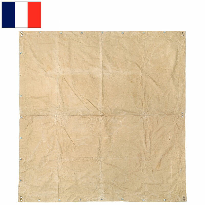 フランス軍 テントシート 正方形 カーキ USED ポンチョ 軍幕 160×160cm スクエア 四角 タープ パップテ..