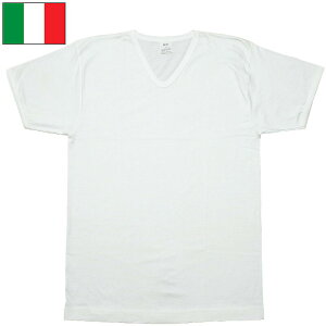 1点ならメール便可 イタリア軍 MM 半袖 Vネック Tシャツ ホワイト デッドストック JT063NN イタリア海軍 アンダーウェア 細身 タイト 白 コットン ショートスリーブ 実物ミリタリー 本物軍用放出品 軍モノ 軍物 未使用品