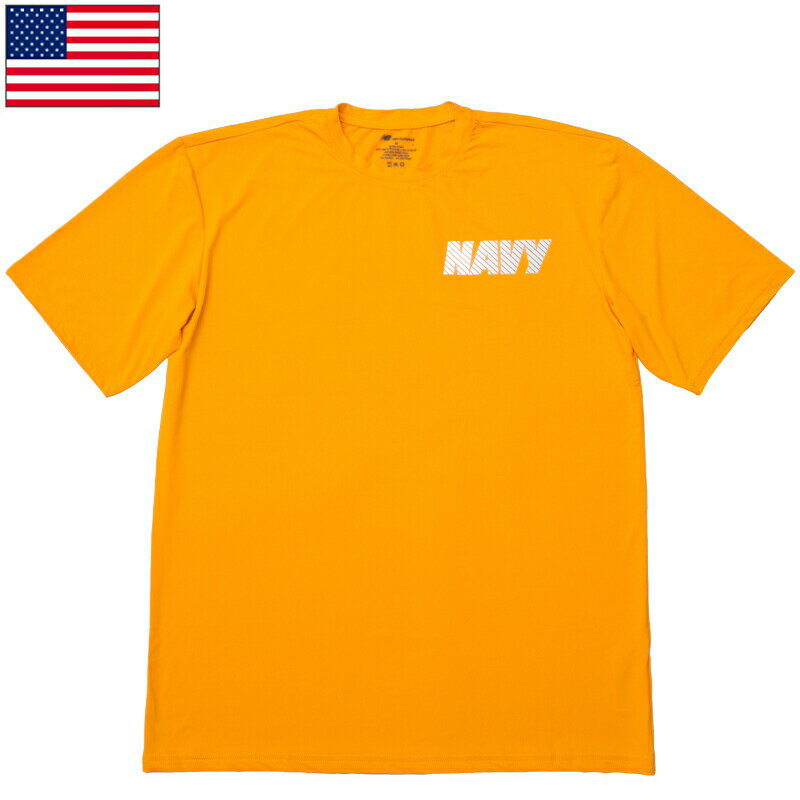 1点ならメール便可 米軍 U.S.NAVY トレーニング Tシャツ 半袖 オレンジ デッドストック UD267(NY705)アメリカ海軍 スポーツ クルーネック 丸首 ショートスリーブ イエロー リフレクタープリント 伸びる ニットTシャツ