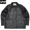 Schott ショット #7823950079(3111050) ラムレザー カバーオール ジャケット レザージャケット メンズ 男性 黒 ブラック シープ 羊革 本革 革ジャン 皮 アウター