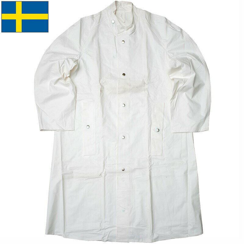 スウェーデン軍 PVC レインコート ホワイト デッドストック JR034NN SWD 防水 オーバーコート 白 ビニール 雨具 雨合羽 実物ミリタリー 軍モノ...