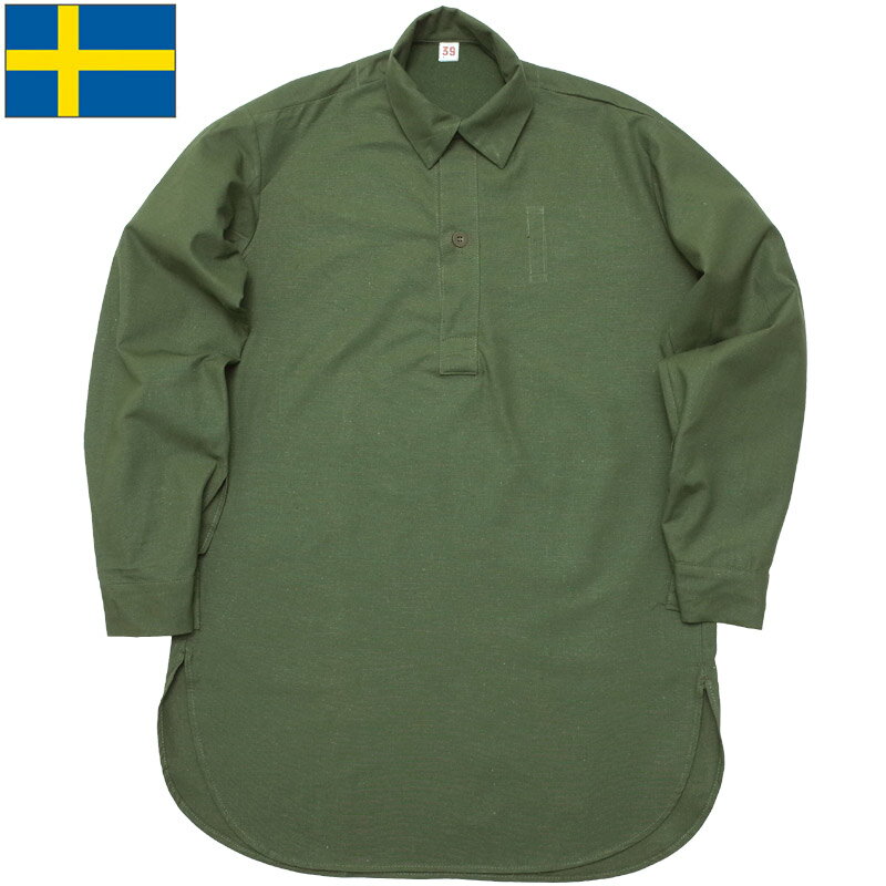 楽天SEABEES Military Mega Storeスウェーデン軍 M-55 プルオーバーシャツ 長袖 デッドストックM55 メンズ コットンシャツ ミリタリーシャツ カジュアルシャツ SWD ロングスリーブ