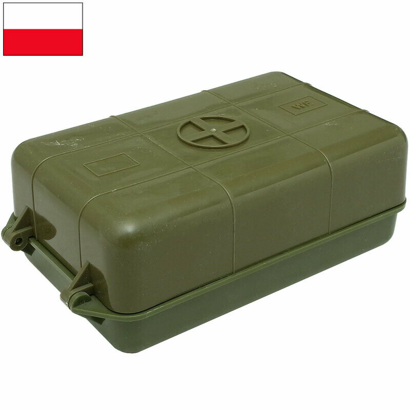 ポーランド軍 ファーストエイド プラスチックボックス オリーブ デッドストック BX184NN 実物ミリタリー 軍モノ 軍物 FIRST AID KIT メディカル ボックス BOX 箱 小物入れ 雑貨 収納 インテリア スモール 小型 キャンプ アウトドア サバゲー