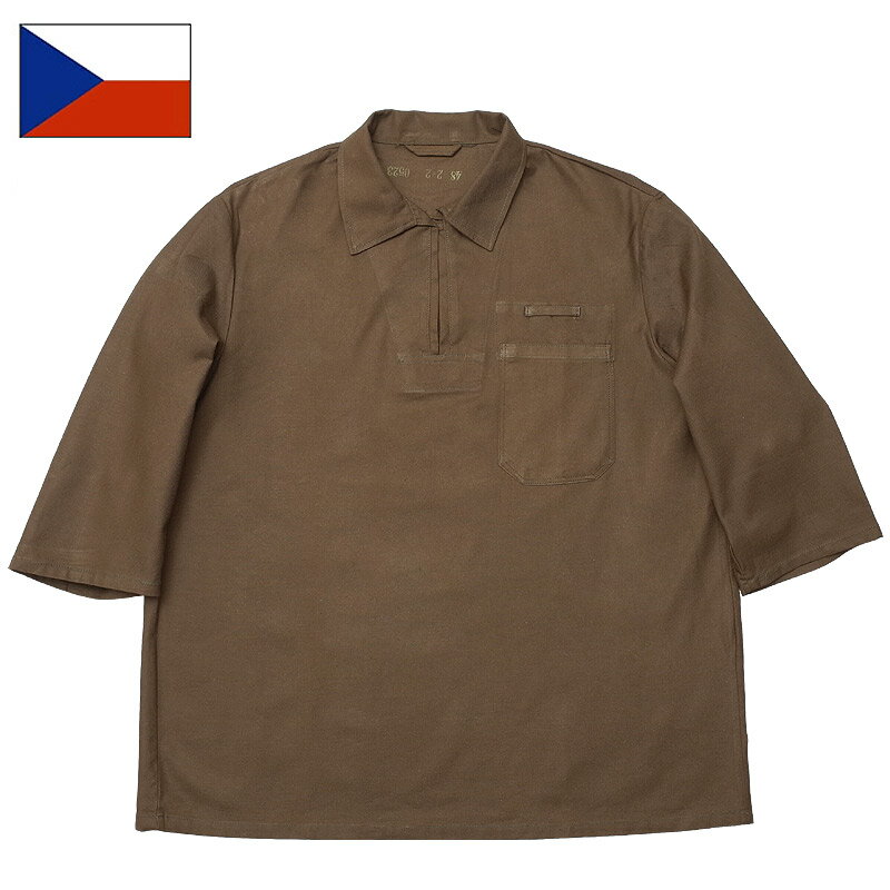 チェコ軍 プルオーバー ジャケット ブラウン 七分袖 デッドストック メンズ トップス ワークシャツ コットン ヘリンボーン コックジャケット