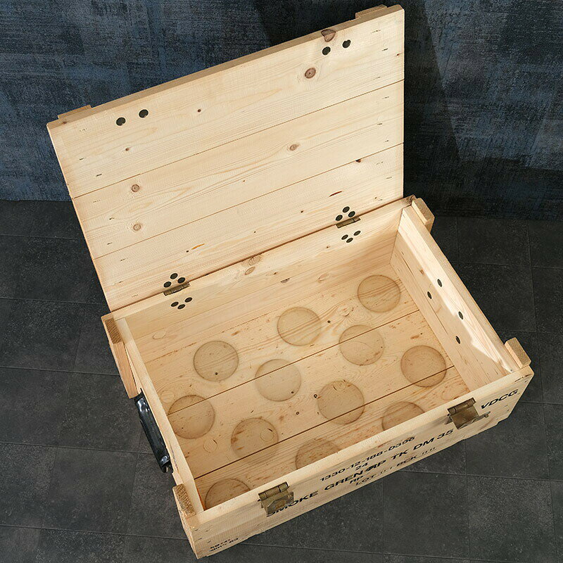 ドイツ軍 スモークグレネード ウッドボックス 62x41x25cm USED BX207UN BW 木箱 アンモボックス アミニッション アーモ AMMO 弾薬箱 コンテナ 収納ケース ストック 運搬 工具入れ 小物入れ ガレージ インテリア ディスプレイ 実物ミリタリー 軍物 軍モノ [3]