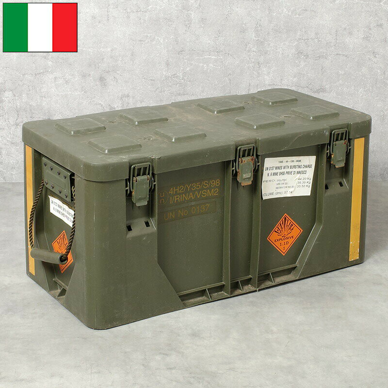 樂天商城 - イタリア軍 トランスポート プラスチックボックス オリーブ USED BX229UN コンテナ SH55対戦車地雷 輸送箱 UN0137 アンモボックス アーモ AMMO 弾薬箱 収納ケース ストック 運搬 工具入れ 小物入れ ガレージ インテリア ディスプレイ 実物ミリタリー 軍物 軍モノ