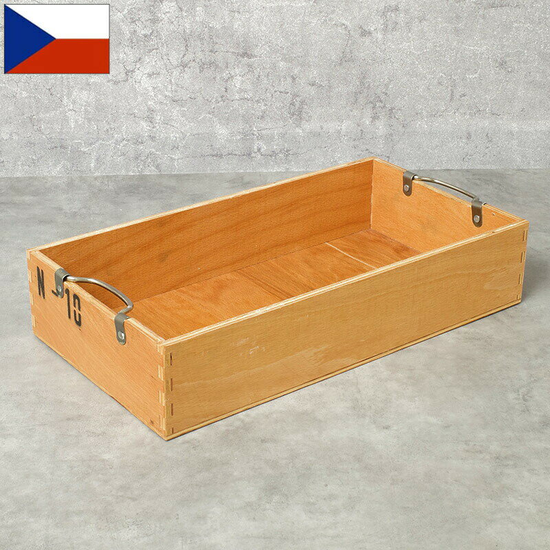 Rakuten - チェコ軍 ウッド ストックボックス 取っ手付き 24x44x9cm USED BX188UN 木箱 BOX コンテナ 収納箱 ケース 運搬 ガレージ インテリア ディスプレイ 工具箱 小物入れ 実物ミリタリー 軍物 軍モノ