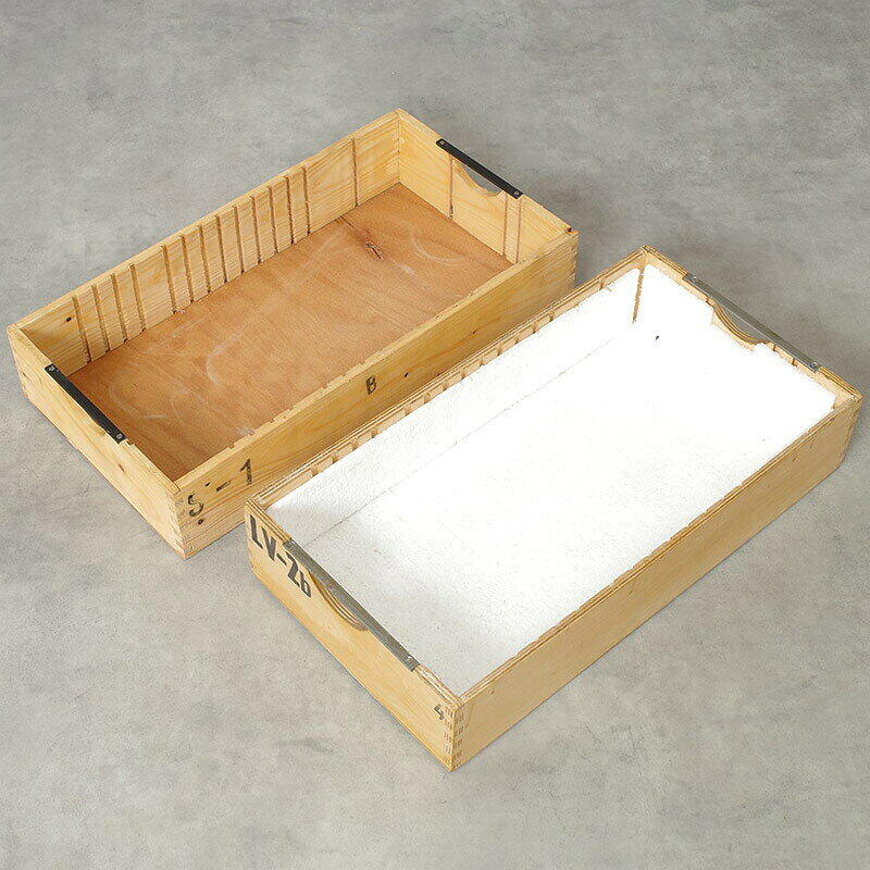 SEABEES Military Mega Storeのチェコ軍 ウッド ストックボックス 取っ手なし 24x44.5x9cm USED BX188UN 木箱 BOX コンテナ 収納箱 ケース ガレージ インテリア ディスプレイ 工具箱 小物入れ 実物ミリタリー 軍物 軍モノ｜アングル3