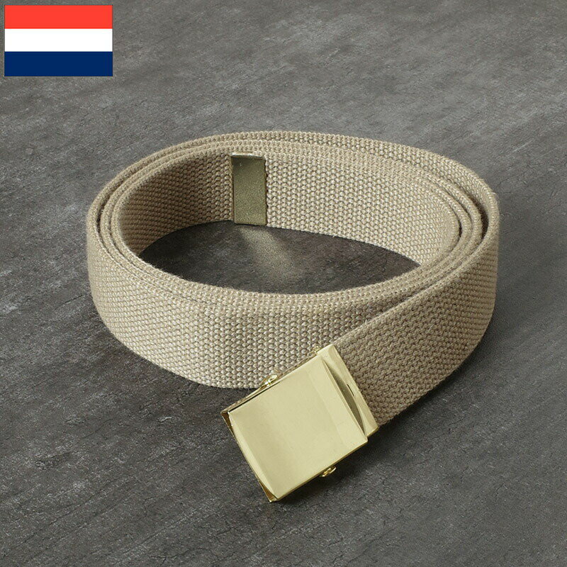 樂天商城 - メール便可 オランダ軍 コットン キャンバスベルト カーキ デッドストック SB087UN トラウザーズベルト ウェブ ガチャベル ゴールドバックル カジュアル アメカジ 男性 メンズ 女性 レディース 実物ミリタリー 軍物 軍モノ 未使用品
