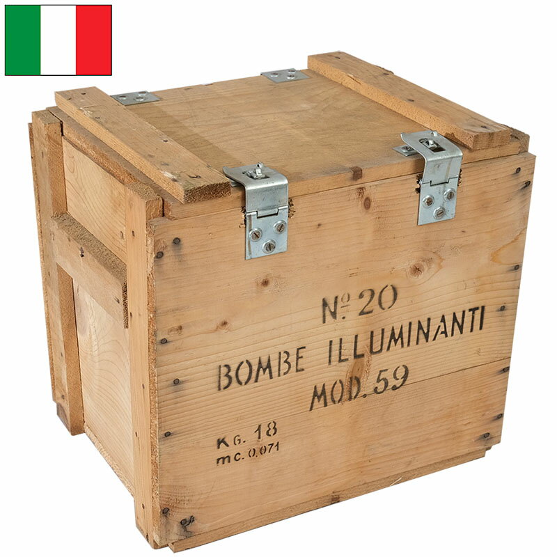 イタリア軍 BOMBE ILLUMINANTI ウッドボックス USED BX197UN 木箱 弾薬箱 照明弾 砲弾 アンモボックス アムニッション アミニッション アーモ AMMO コンテナ 収納ケース ストック 運搬 ガレージ インテリア ディスプレイ 実物ミリタリー 軍物 軍モノ