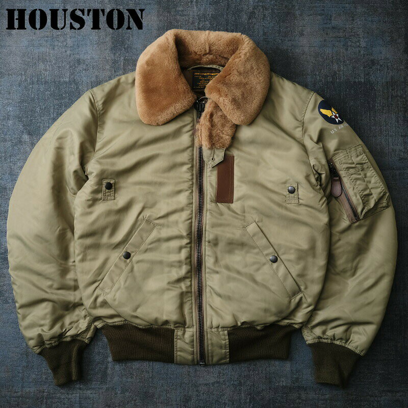 HOUSTON ヒューストン #5001C B-15B フライトジャケット B15B ムートン襟付き メンズ ミリタリージャケットブルゾン 定番 防風ナイロンジャケット中綿アウター 冬秋春