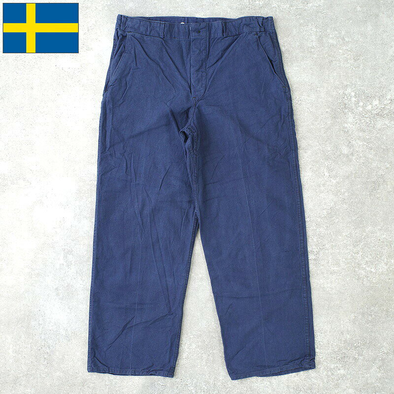Rakuten - スウェーデン軍 メカニック ワークパンツ コットンツイル ネイビー 2ポケット アルミボタン USED PP493UN SWD ワイドパンツ ワーカー 軍パン ズボン ボトムス 綿 ブルー 男性 メンズ カジュアル 実物ミリタリー 軍物 軍モノ 古着 ユーズド