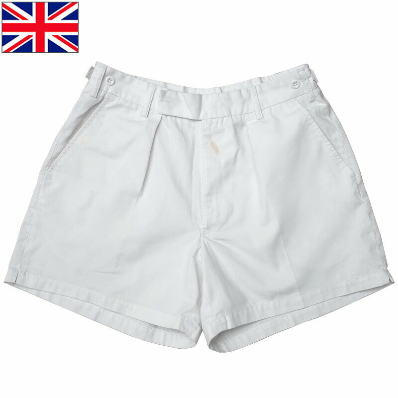 Military Shorts - メール便可 イギリス軍 トレーニング ショートパンツ ホワイト ワンタック USED PS138UN 陸軍 海軍 空軍 スポーツ 夏 短パン ショーツ 白 ポリコットン 実物ミリタリー 軍モノ 軍物