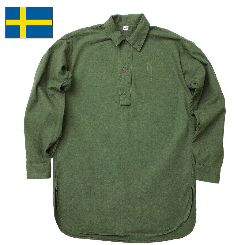 スウェーデン軍 M-55 プルオーバーシャツ 襟付き 長袖 USED M55 メンズ ミリシャツ ミリタリー カジュアル SWD ロングスリーブ 本物 実物 中古