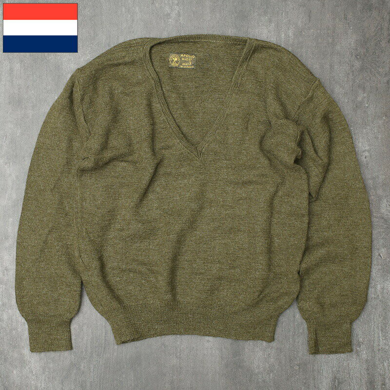乐天商城 - オランダ軍 Vネックセーター オリーブ USED JW078UN KL ニット 防寒着 保温 普段使い カジュアル 春 秋 冬 年代物 ヴィンテージ 実物ミリタリー 軍モノ 軍物