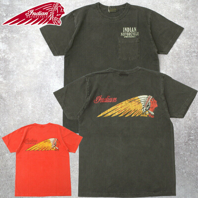 Rakuten - 1点ならメール便可 INDIAN MOTORCYCLE インディアンモーターサイクル #IM79723 半袖 ピグメントダイ ポケット Tシャツ『INDIAN HEAD』メンズ 男性 トップス ティーシャツ ショートスリーブ バイク バイカー カジュアル アメカジ 春 夏 アメリカ製