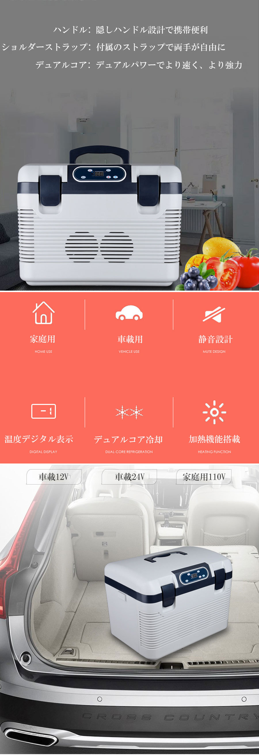 大容量19L 車載冷蔵庫 冷熱保冷庫 12V24V対応 キャンプ 釣り 防災 車庫 12ポーン用...