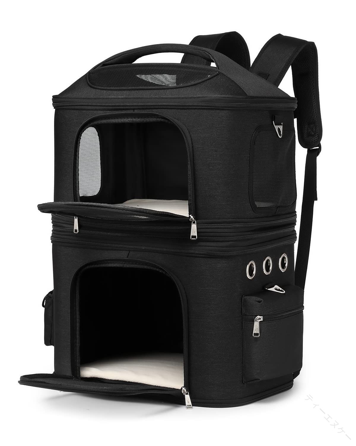 .2匹 用 の 分離可 2層 リュック タイプ ペット キャリーバッグ です。小型犬 や 猫 用 の ソフトクレート で が 可能、マット 付き で 快適 に 通院 や ドライブ、旅行、さらには 防災 や 避難時 にも 役立ちます。犬 猫 の 持ち運び に 適 な ペットキャリーケース です。。 指定された配送時間は承っておりません。 ティーエヌケー