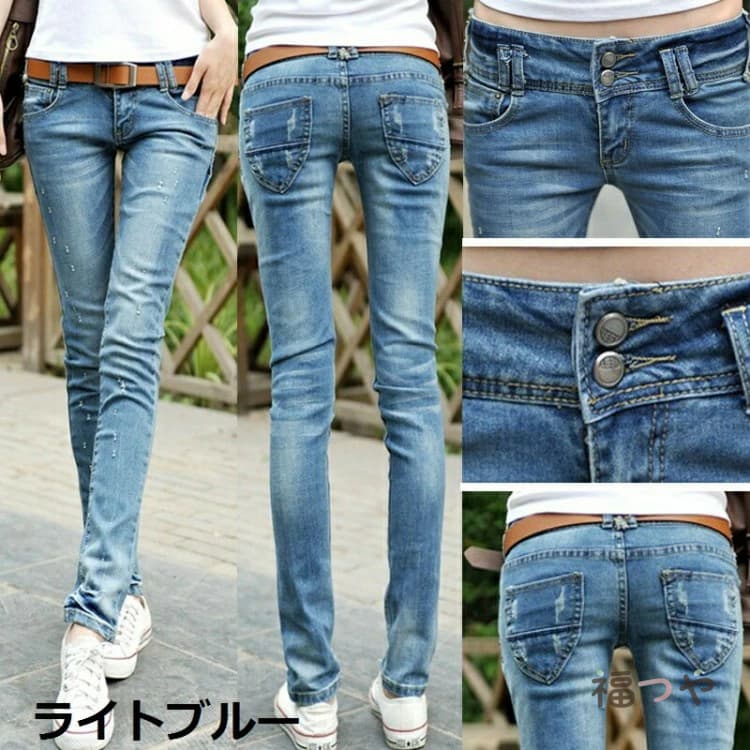 商品詳細商品コート色ライトブルー/ダークブルー素材ポリエステル/コットン商品情報サイズ:ウエスト/ヒップ/モモ幅/パンツ総丈/CM25: 60 82 44 96CM26: 64 84 46 97CM27: 67 86 48 98CM28: 70 88 50 98CM29: 73 90 52 99CM30: 76 92 54 99CM31: 79 94 56 100CM32: 82 96 58 100CMジーパンやデニムなどのボトムスはボタンホールに穴が空いていない商品もございます、不良品ではございません。その場合はお客様自身で穴を開けていただく形になりますので、予めご了承ください。リッパーかカッターでボタンホールを開けてください。注意事項商品写真はできる限り実物の色に近づけるよう加工しておりますが、お客様のお使いのモニター設定、お部屋の照明等により実際の商品と色味が異なる場合がございます。サイズ詳細等の測り方はスタッフ間で統一、徹底はしておりますが、若干の誤差がある場合がございます。機械による生産過程におきまして、どうしても生地を織る際の糸の継ぎ目や多少のほつれ、または色ムラなどが生じている場合がございます。レディース デニムパンツ スキニーパン レディースファッション 続々登場 ライトブルー ダークブルー 25 26 27 28 29 30 31 32