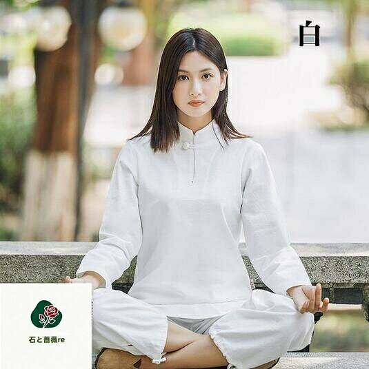 棉麻レディース太極拳服 上下セットアップ　チャイナ風　ジョッキング　女性用 表...