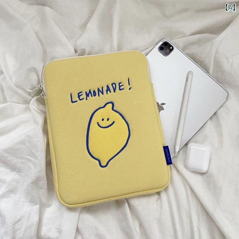 ノートPCケース タブレットケース 男女兼用 レモン刺繍 韓国風デザイン コーデュロ...