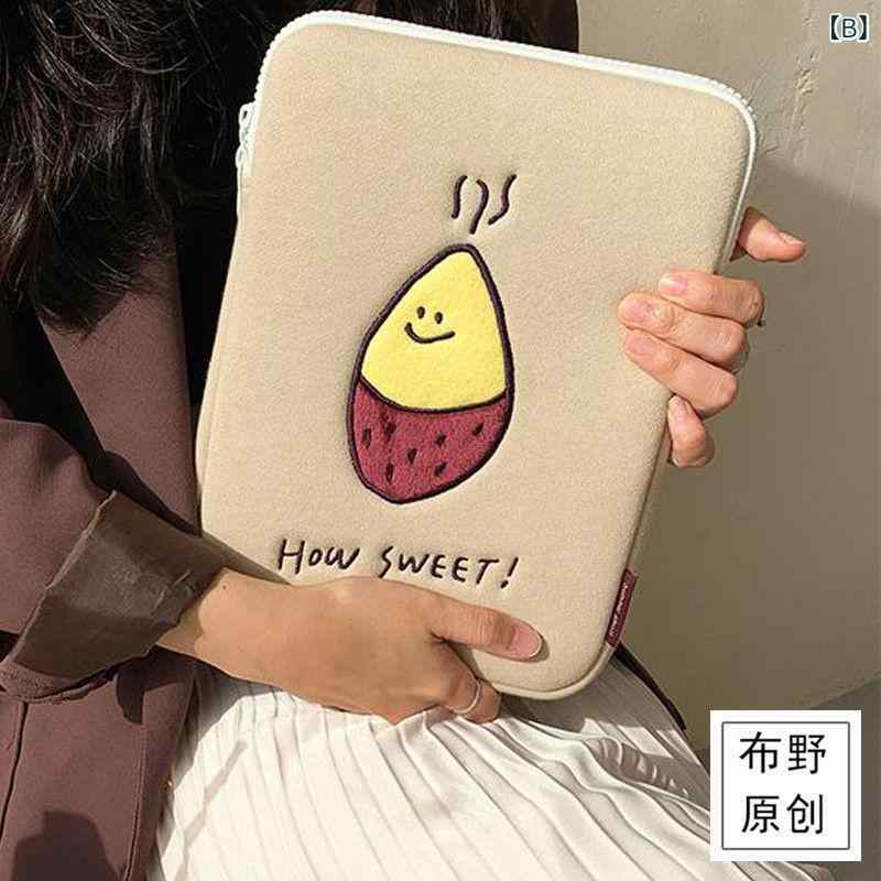 ノートPCケース タブレットケース 男女兼用 レモン刺繍 韓国風デザイン コーデュロ...