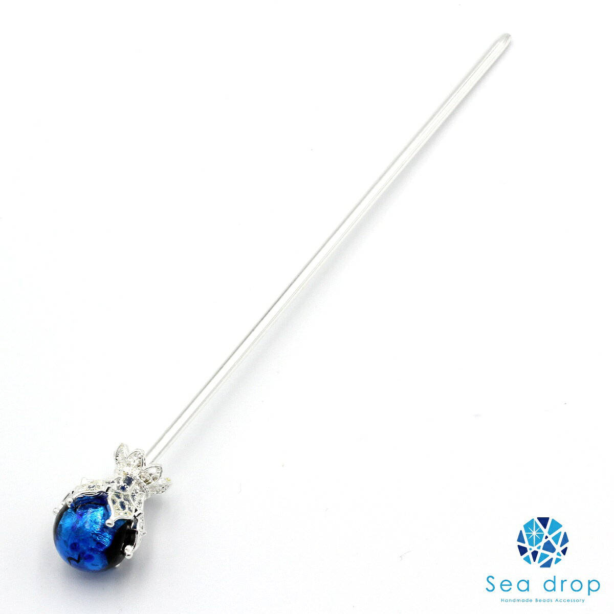 Sea drop かんざし 簪 光る ホタルガラス とんぼ玉 ブルー 14mm 蓄光 ゴールド シ...
