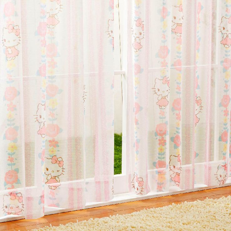 キティ 外から見えにくい レースカーテン 幅100×176cm丈 2枚セット 【サンリオ SanrioZone】 ハローキティ Hello Kitty 丸洗い可 キャラクター SB-522-S