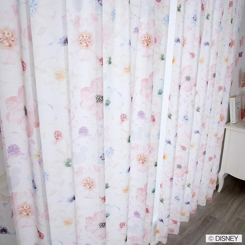 Rakuten - 光を浴びると優しく透けるフェミニンな花柄のボイルレースカーテン ミッキー アロマ ローズ 幅100×丈198cm (1枚入)