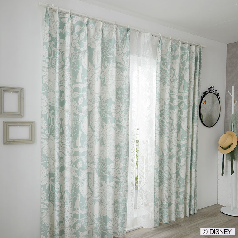 白雪姫と7人の小人が暮らすボタニカルなボイルレースカーテン PRINCESS Heigh-Ho プリンセスハイホ? ライトグリーン 幅100×丈200cm (1枚入)